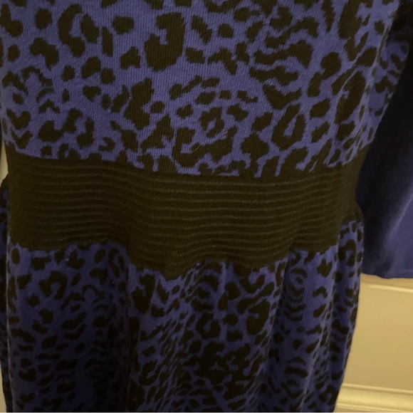 Spense Medium Midi Length knit Dress in a black and royal Blue print. - Picture 5 of 11